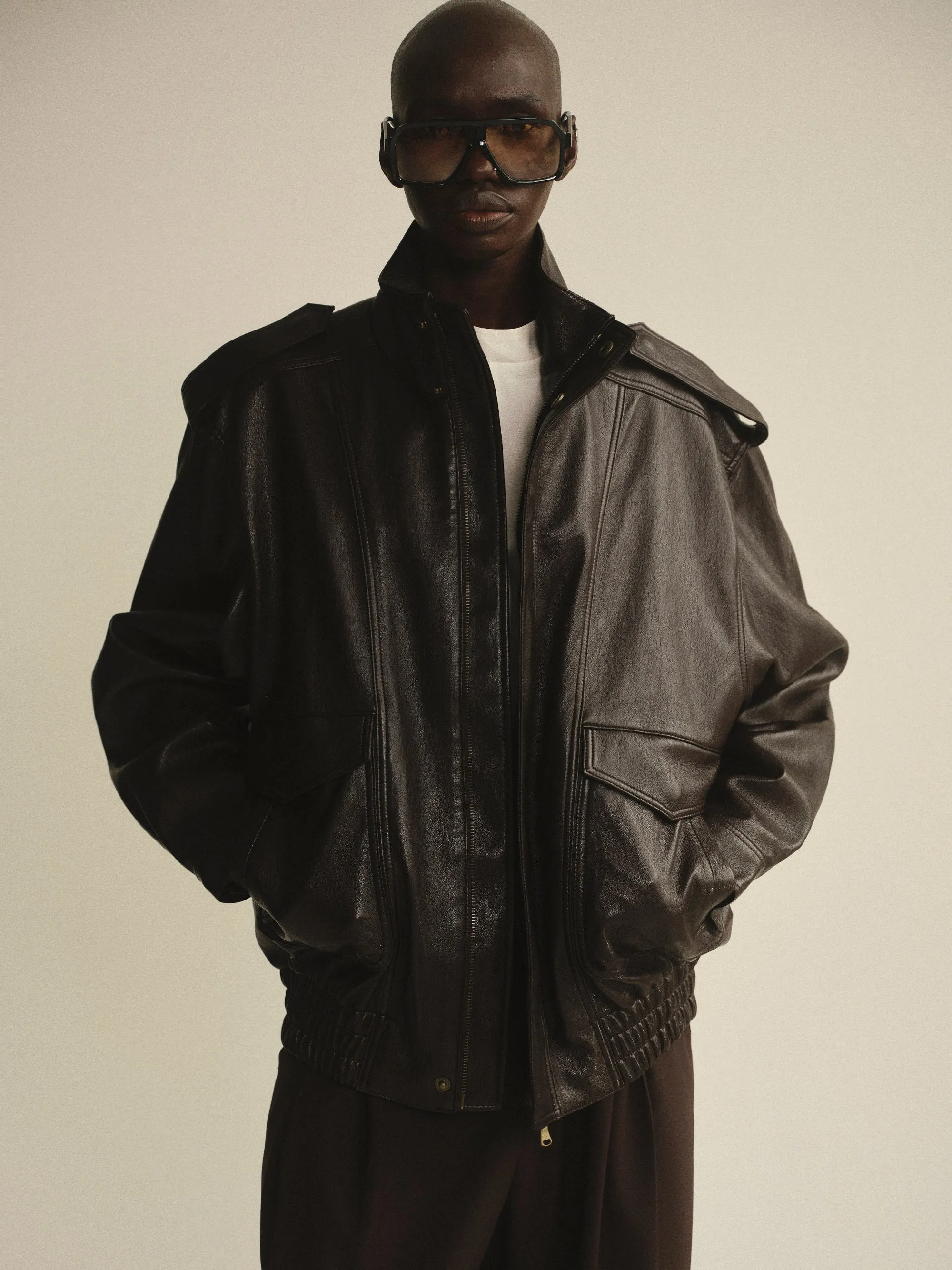 Faux-Leather Aviator Jacket, Brown sold by Source Unknown product image thumbnail 2