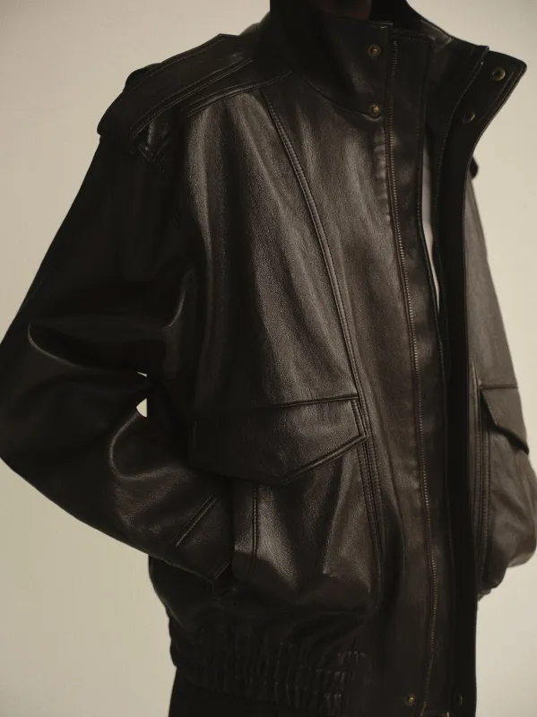 Faux-Leather Aviator Jacket, Brown sold by Source Unknown