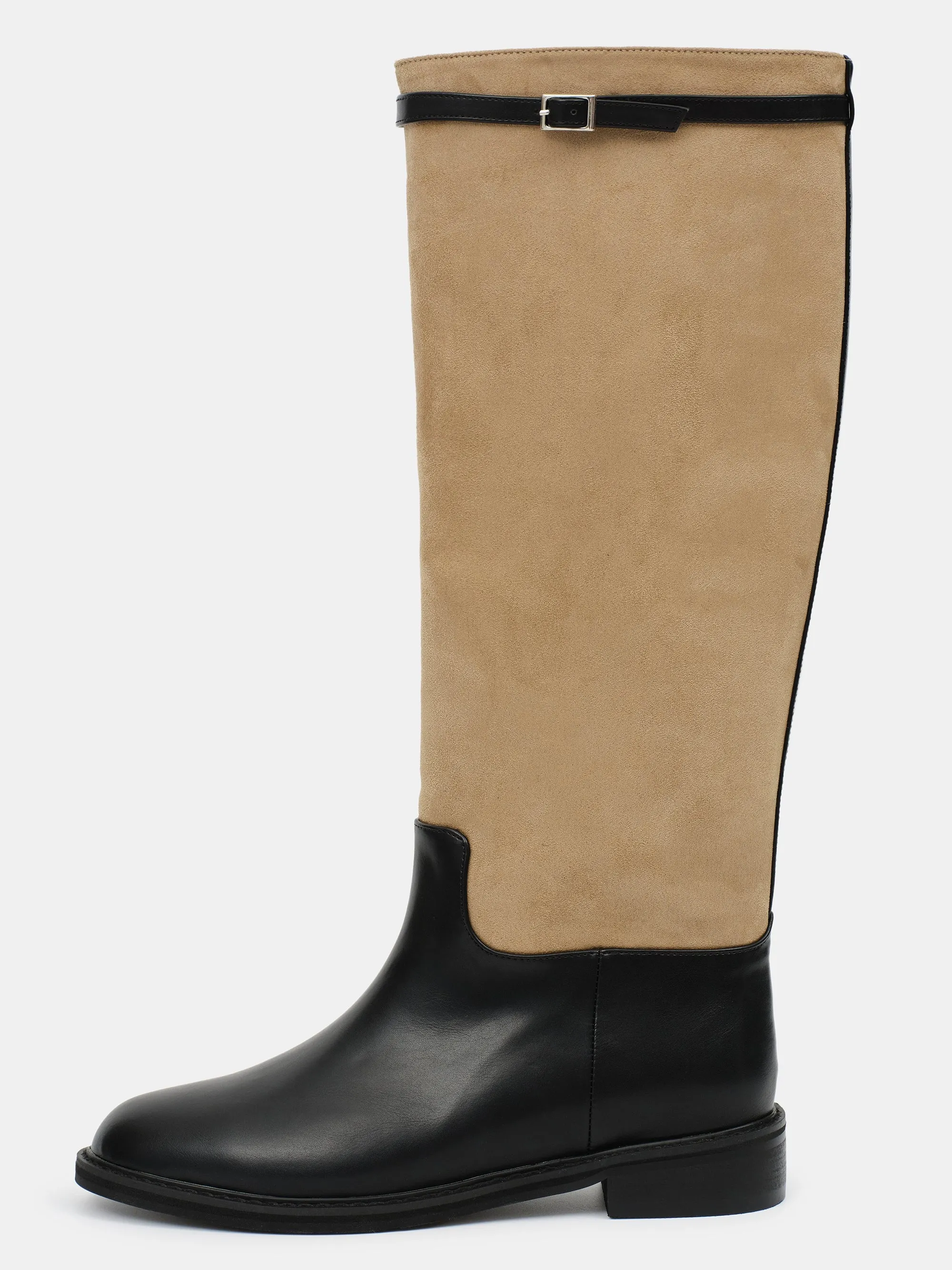 Suede Knee-High Buckle Boots, Beige sold by Source Unknown product image thumbnail 2
