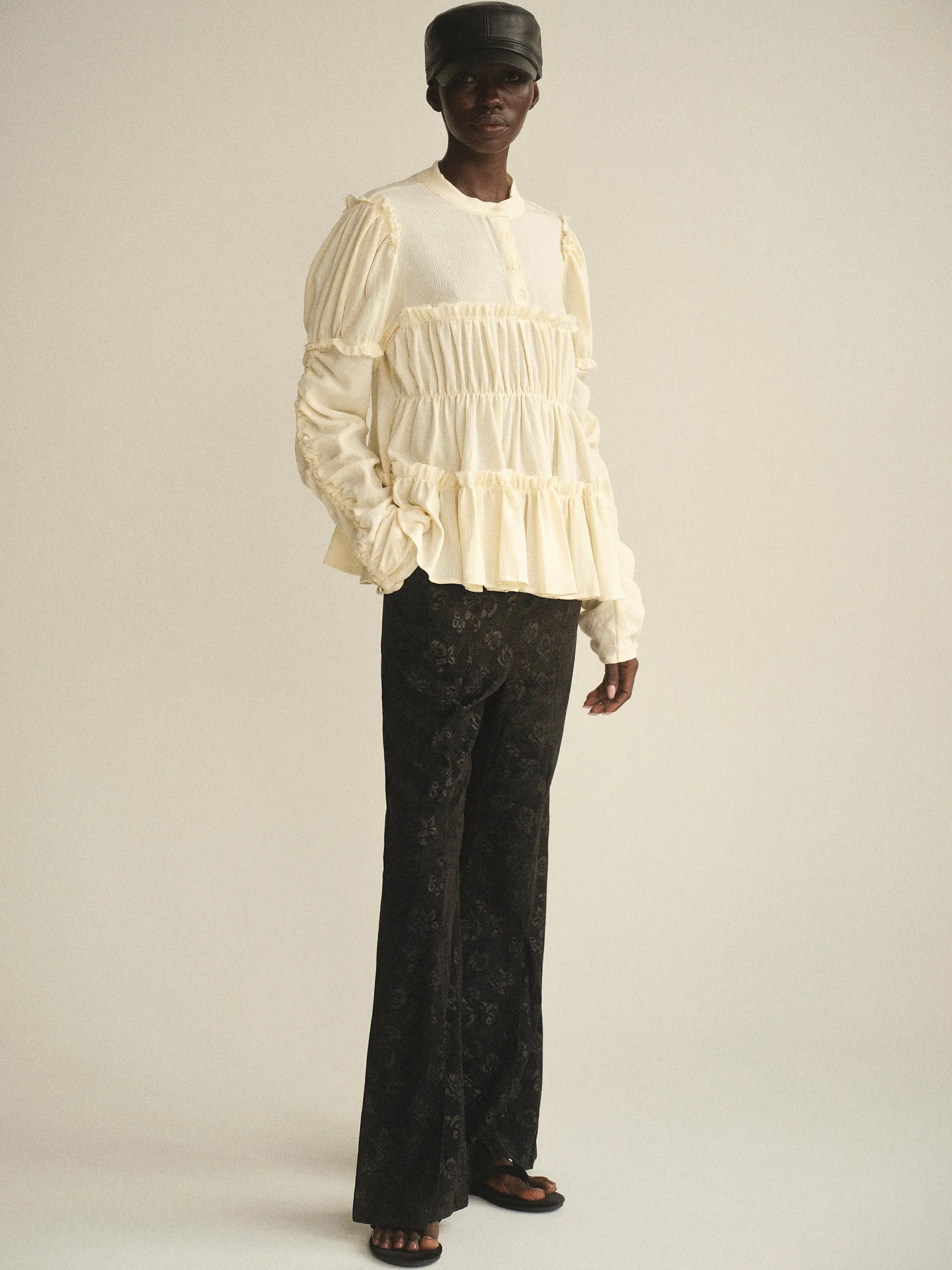 Floral-Print Velvet Pants, Black sold by Source Unknown