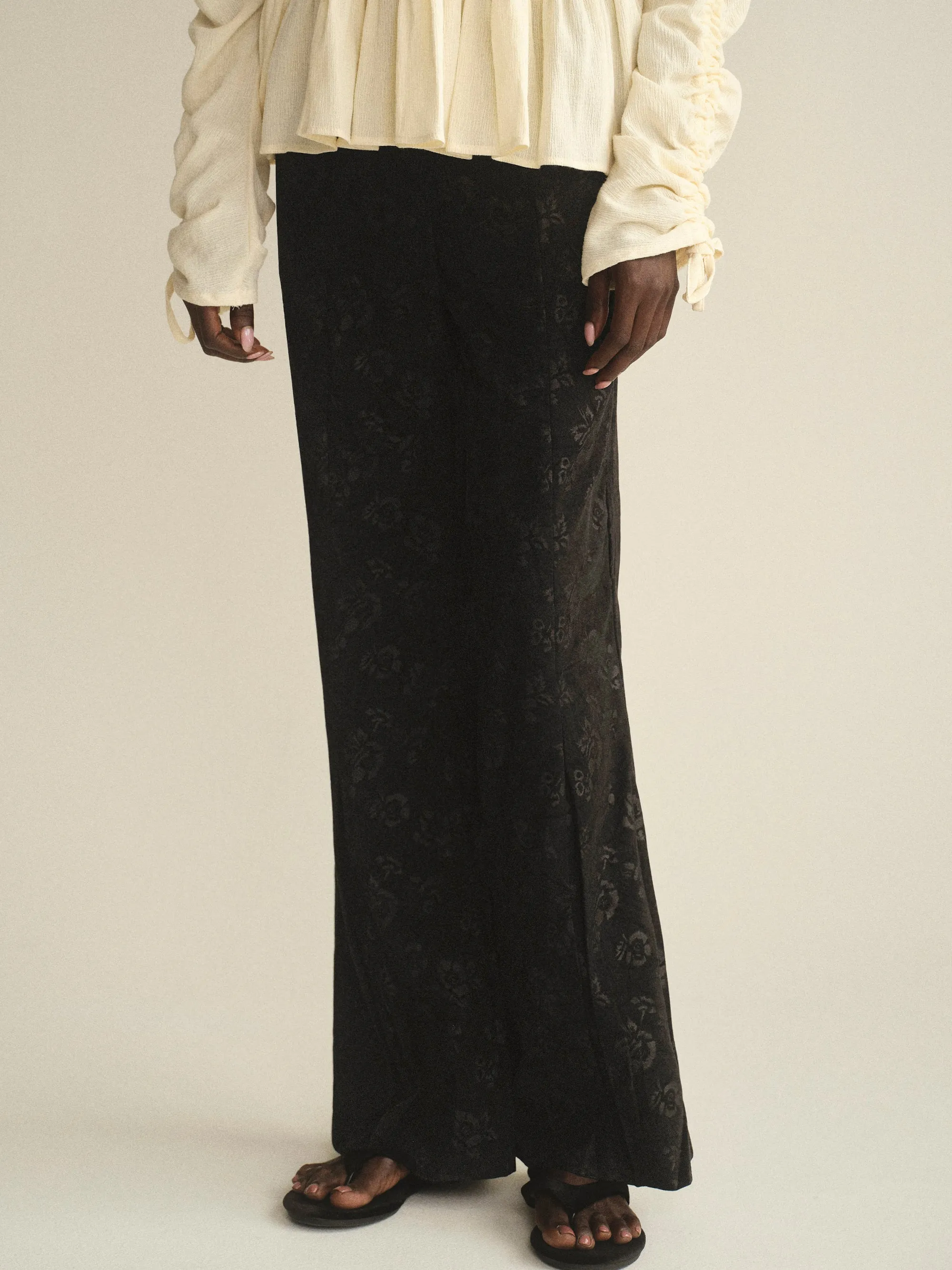 Floral-Print Velvet Pants, Black sold by Source Unknown product image thumbnail 3