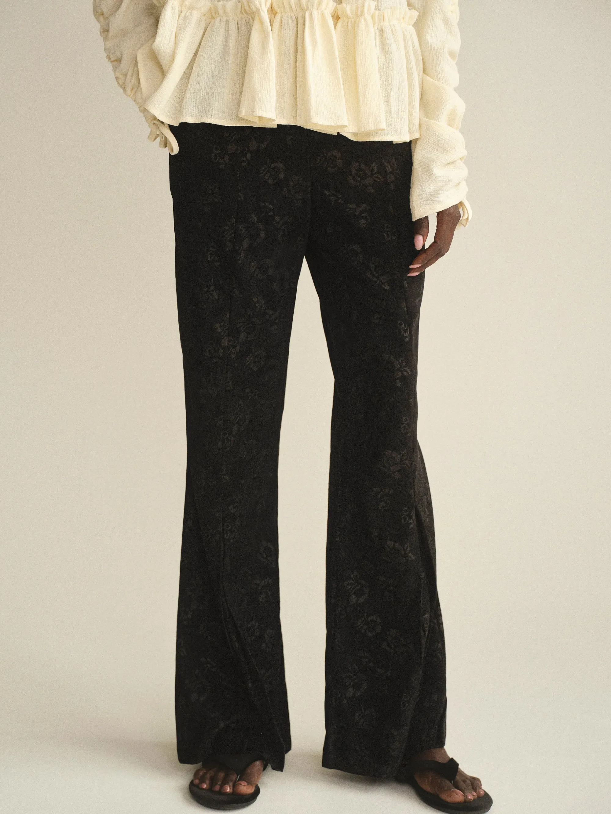 Floral-Print Velvet Pants, Black sold by Source Unknown product image thumbnail 2