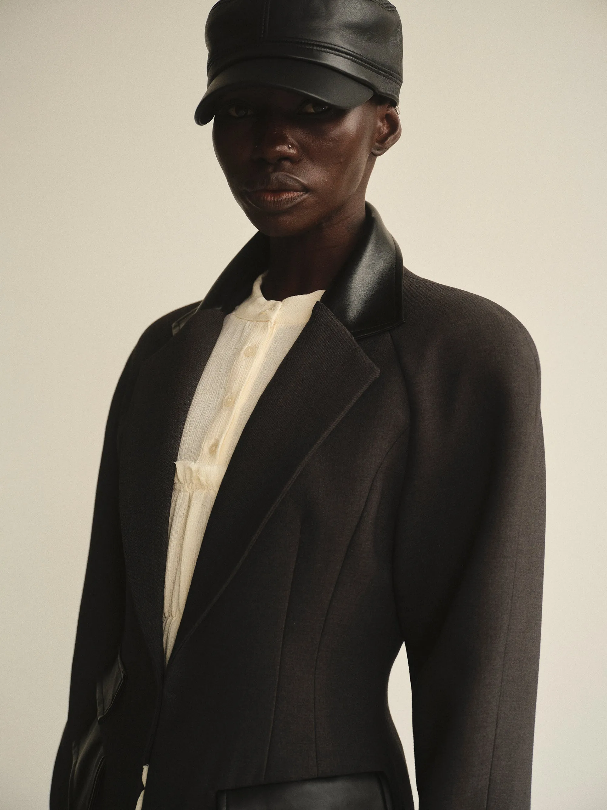 Faux-Leather Trim Blazer, Charcoal sold by Source Unknown product image thumbnail 3