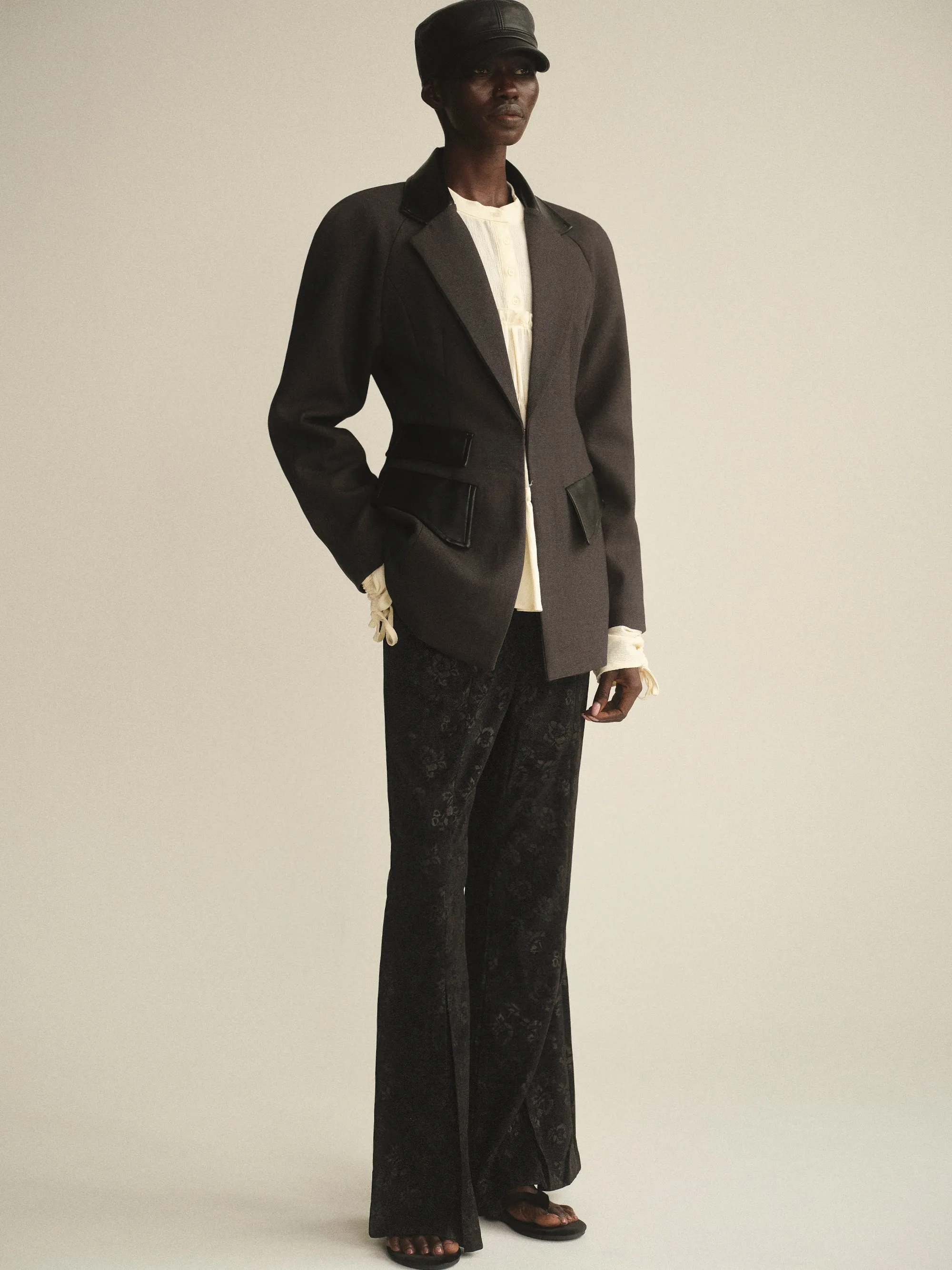 Faux-Leather Trim Blazer, Charcoal sold by Source Unknown product image thumbnail 4