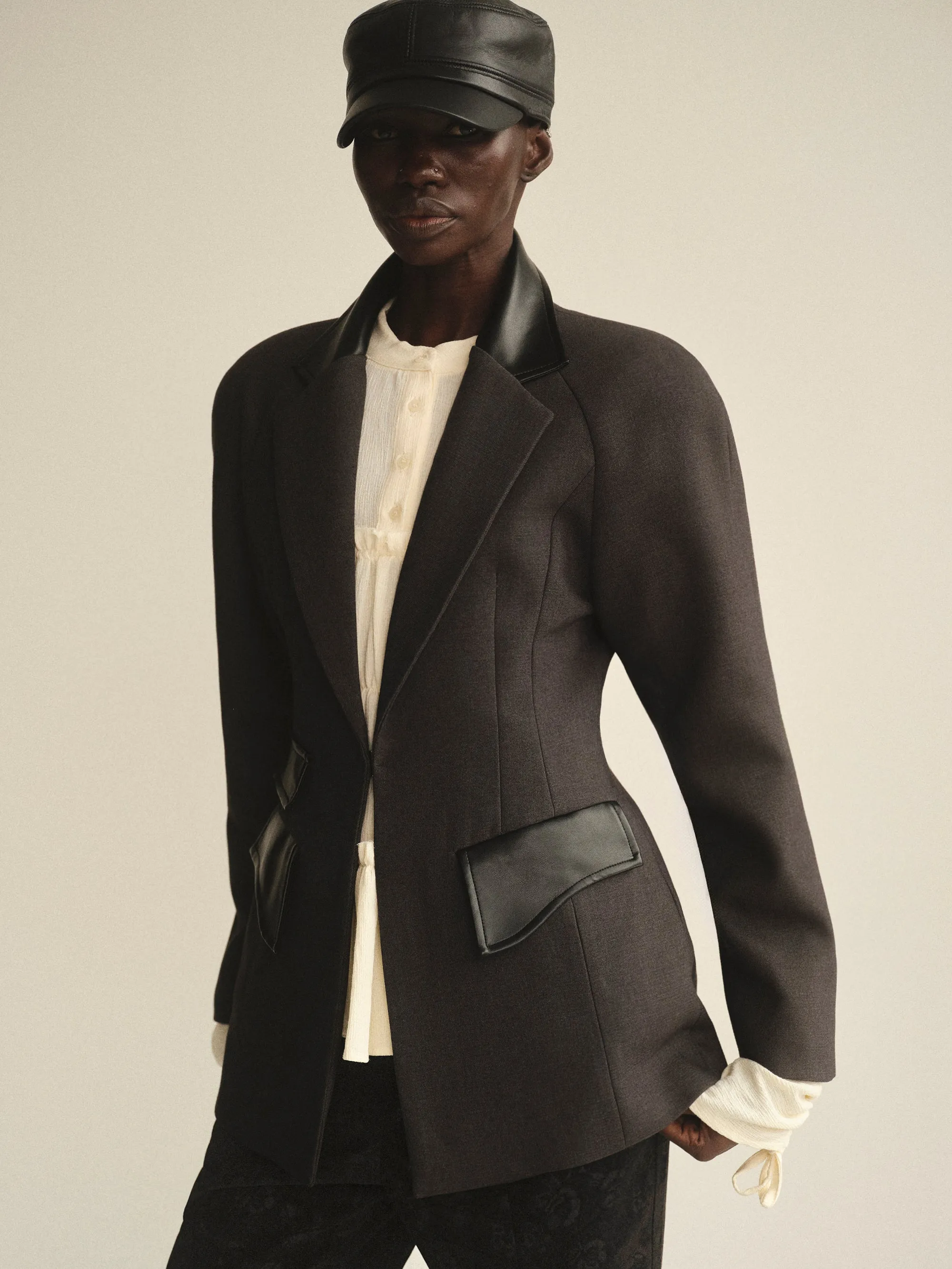 Faux-Leather Trim Blazer, Charcoal sold by Source Unknown product image thumbnail 2