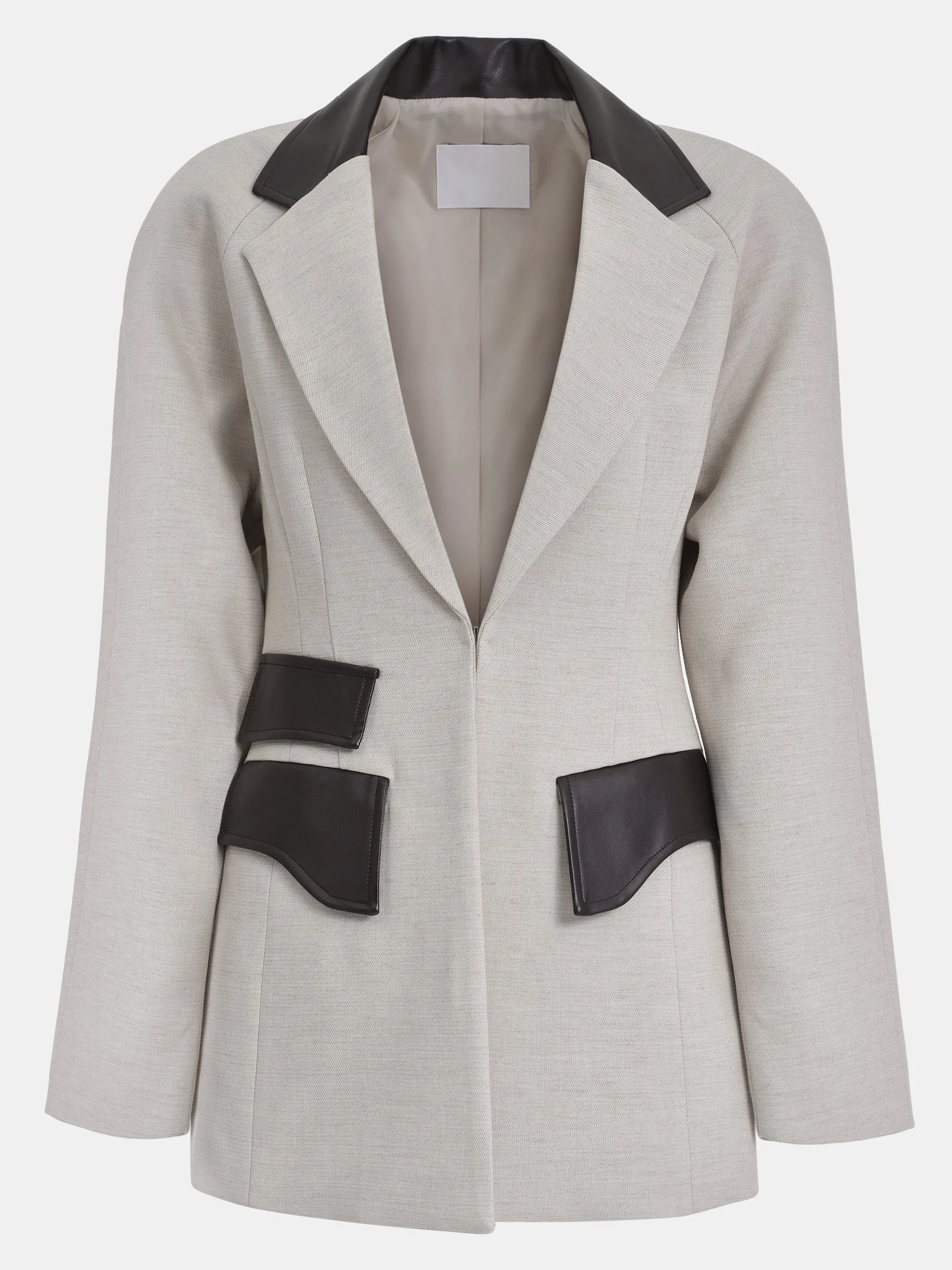 Faux-Leather Trim Blazer, Beige sold by Source Unknown product image thumbnail 5