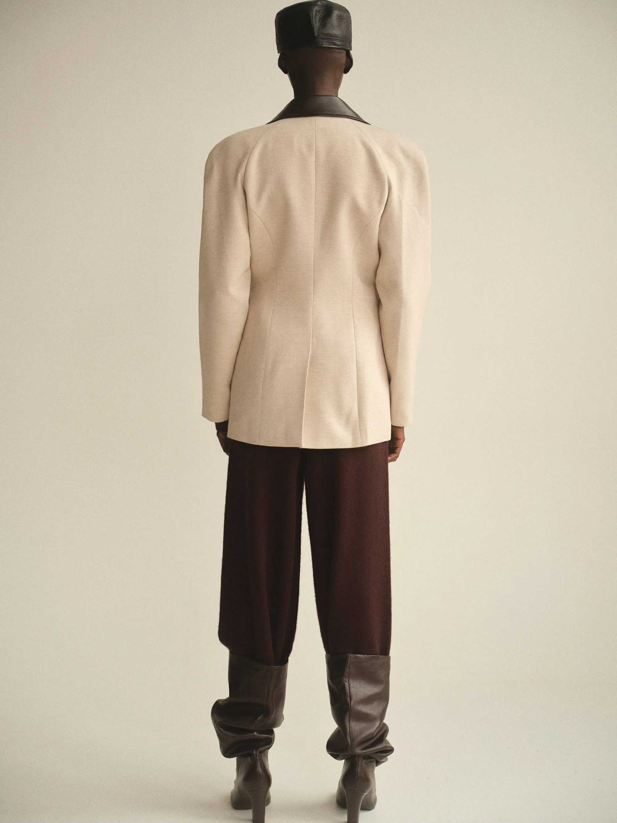 Faux-Leather Trim Blazer, Beige sold by Source Unknown product image thumbnail 4