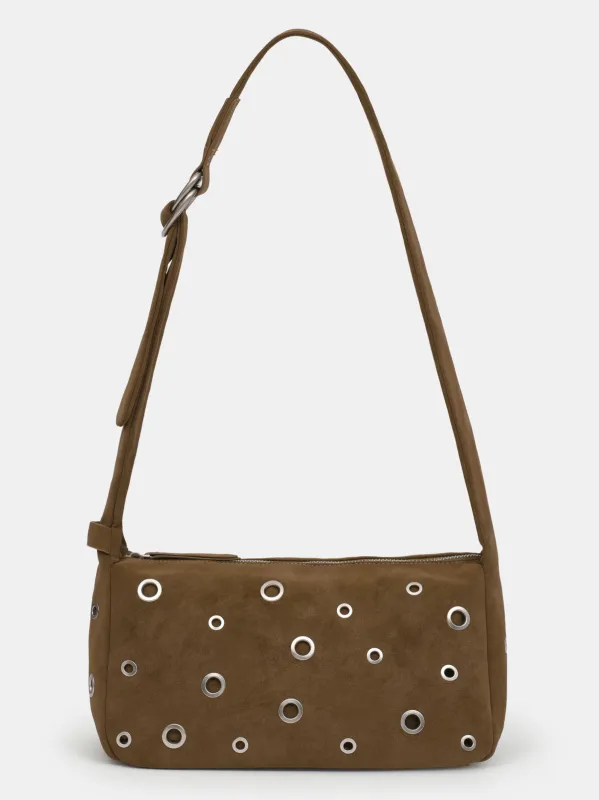 Studded Faux Suede Shoulder Bag, Camel made by Source Unknown