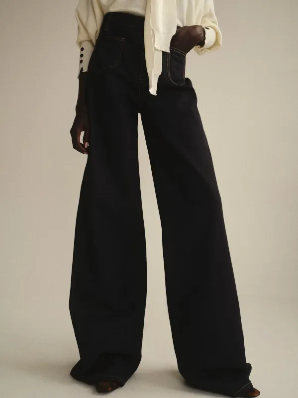 High Rise Wide Leg Jeans, Raw Wash sold by Source Unknown