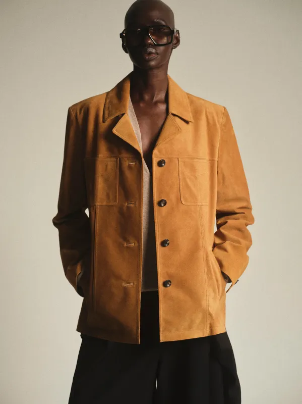 Suede Buttoned Blazer, Camel sold by Source Unknown