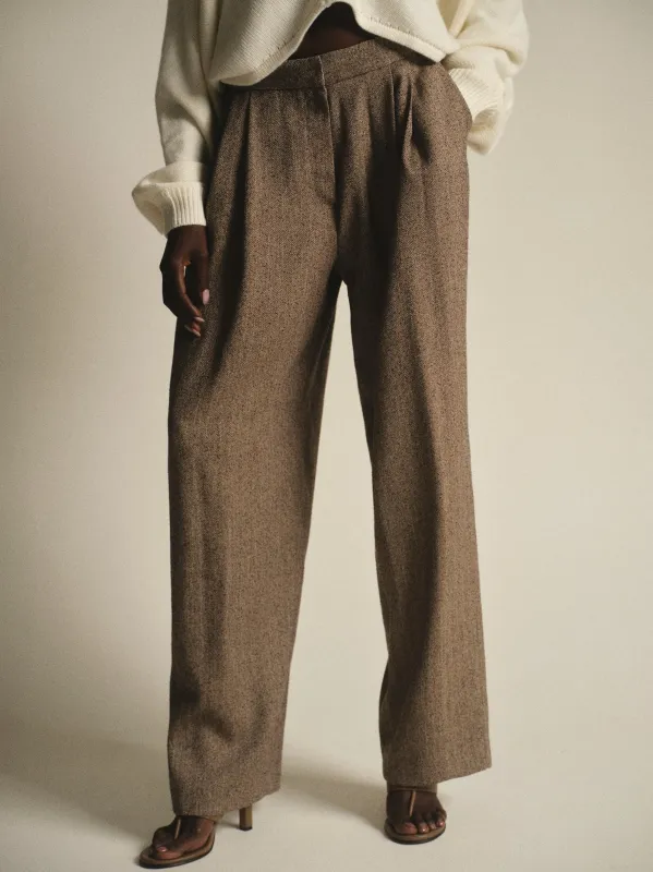 Pleated Trousers, Beige Melange sold by Source Unknown