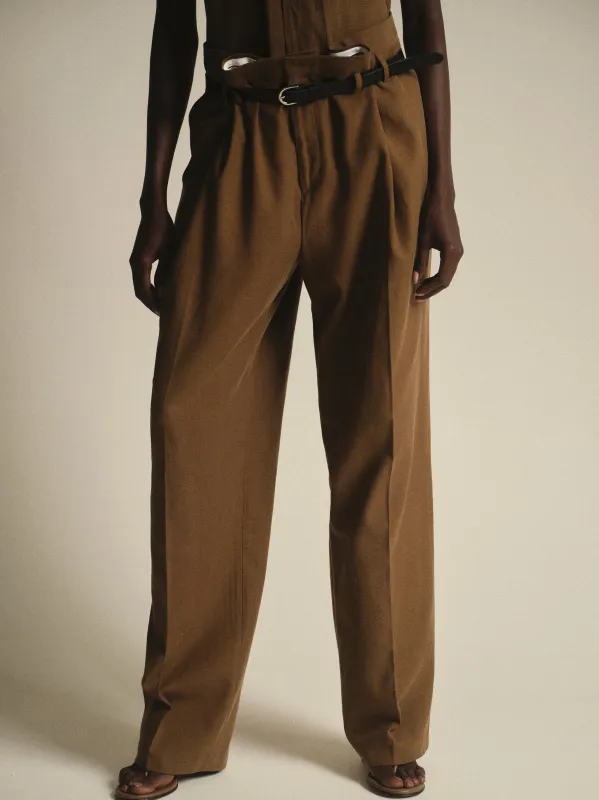 Paperbag Tailored Trousers, Brown sold by Source Unknown