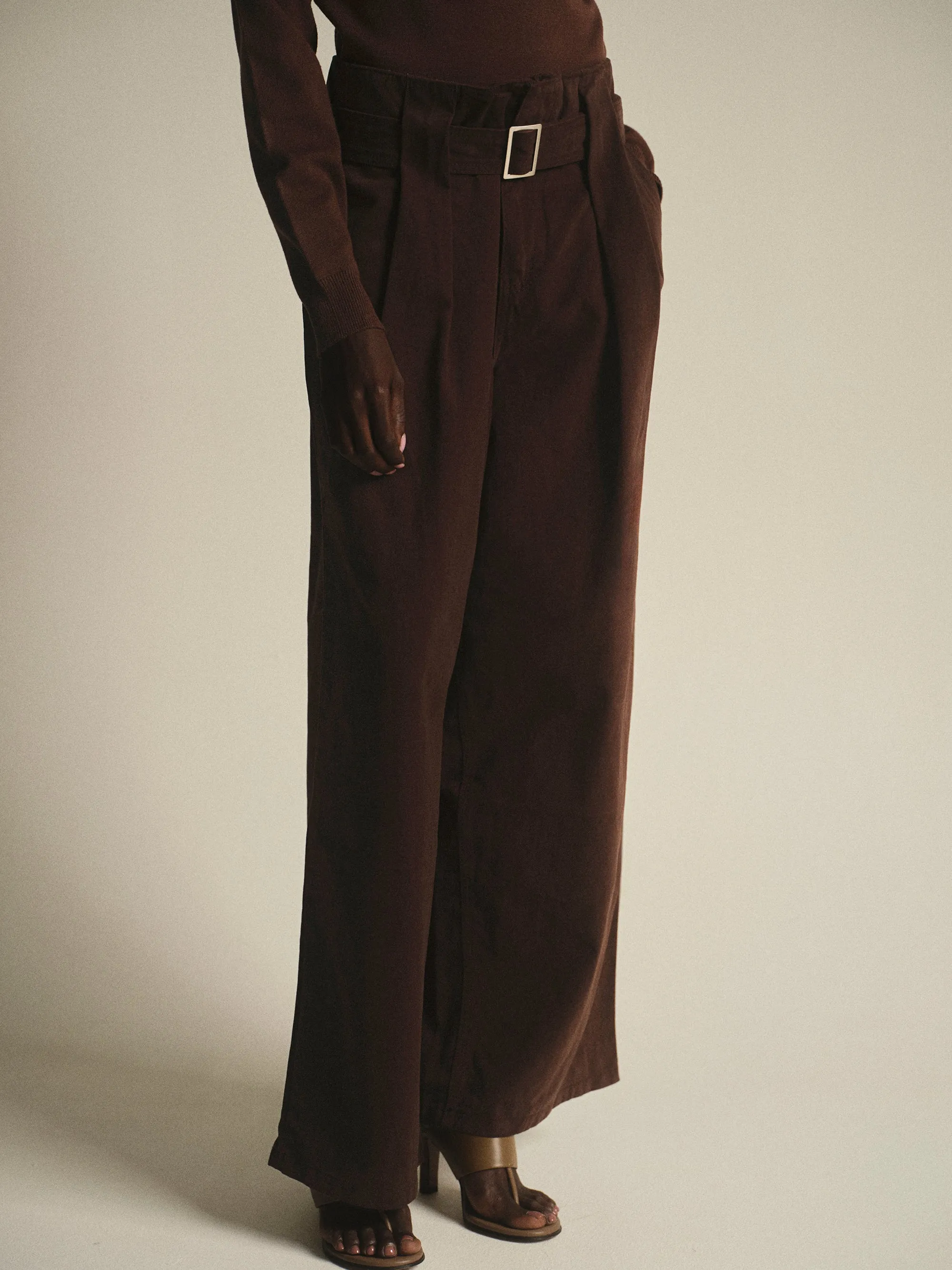Belted Wide Pants, Brown sold by Source Unknown product image thumbnail 3