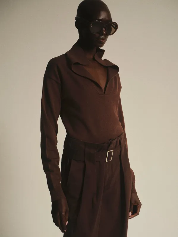 V-Neck Knit Polo, Brown sold by Source Unknown