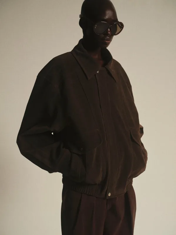 Suede Effect Bomber Jacket, Brown sold by Source Unknown