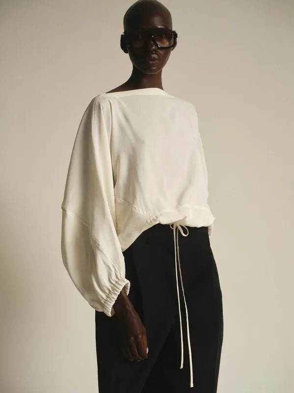 Drawstring Satin Blouse, Ivory sold by Source Unknown