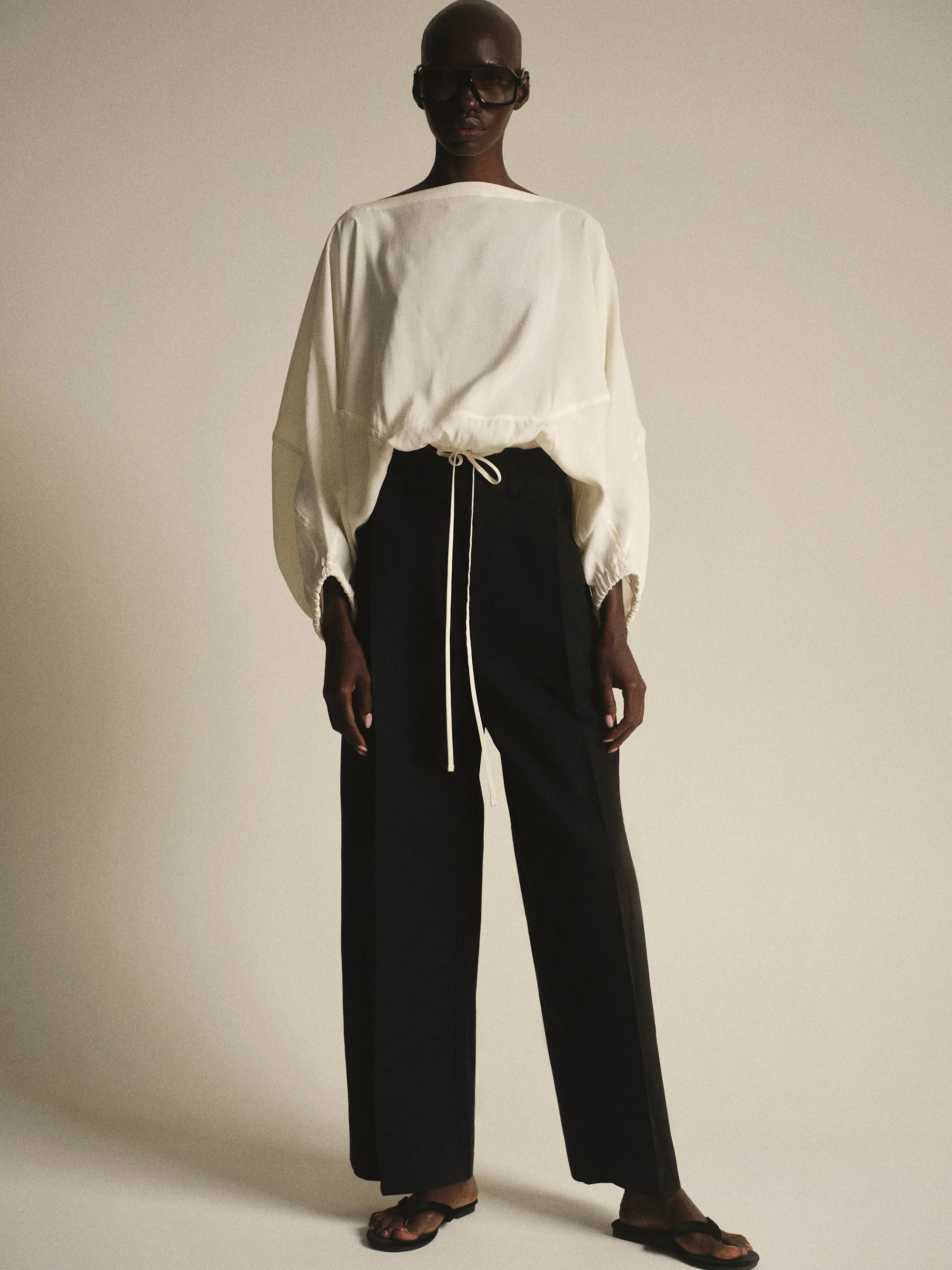 Drawstring Satin Blouse, Ivory sold by Source Unknown product image thumbnail 2