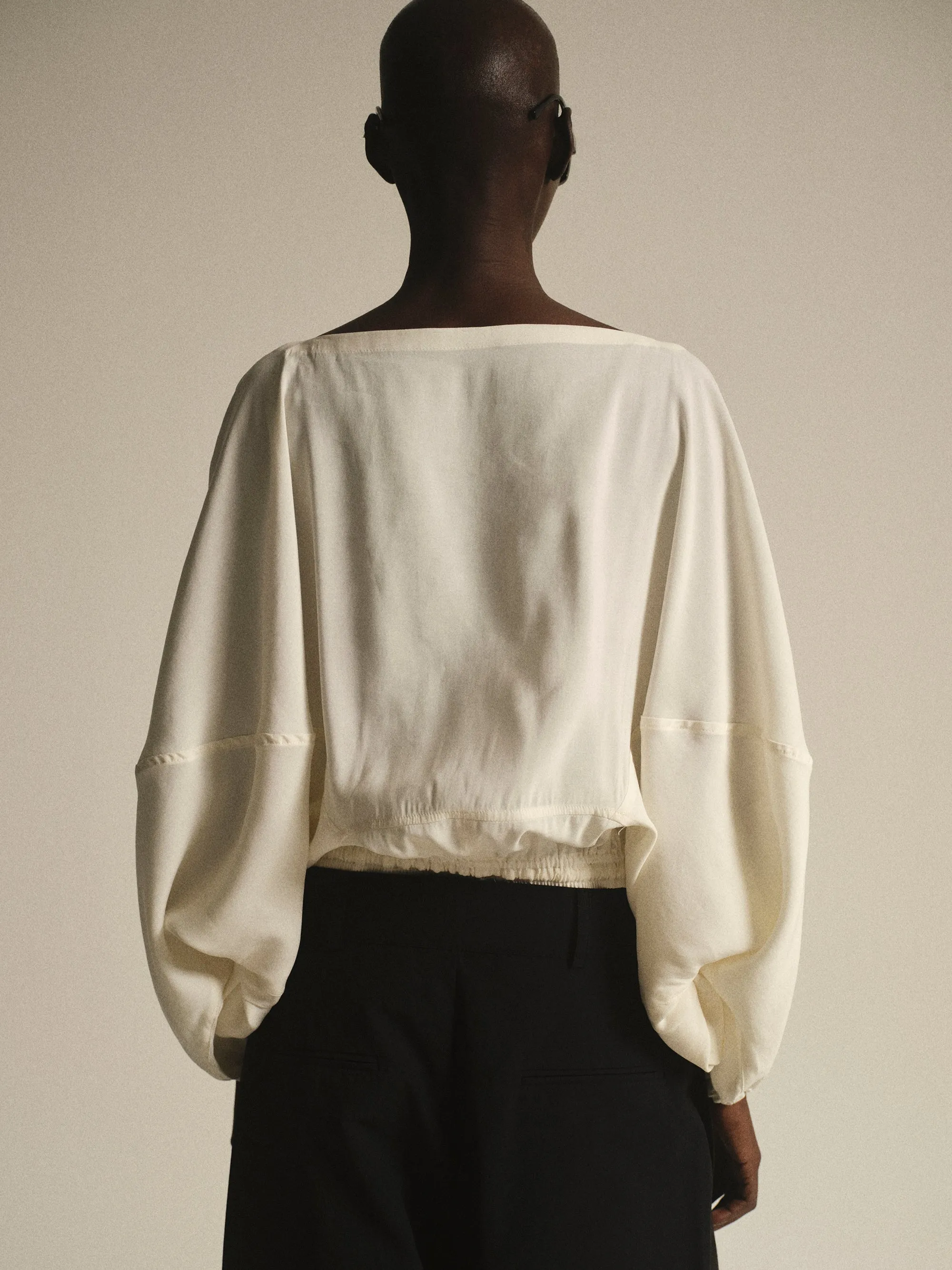 Drawstring Satin Blouse, Ivory sold by Source Unknown product image thumbnail 3