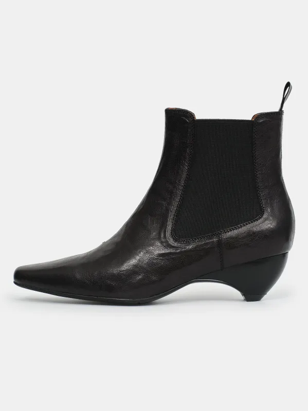 Crinkled Leather Chelsea Boots, Black sold by Source Unknown