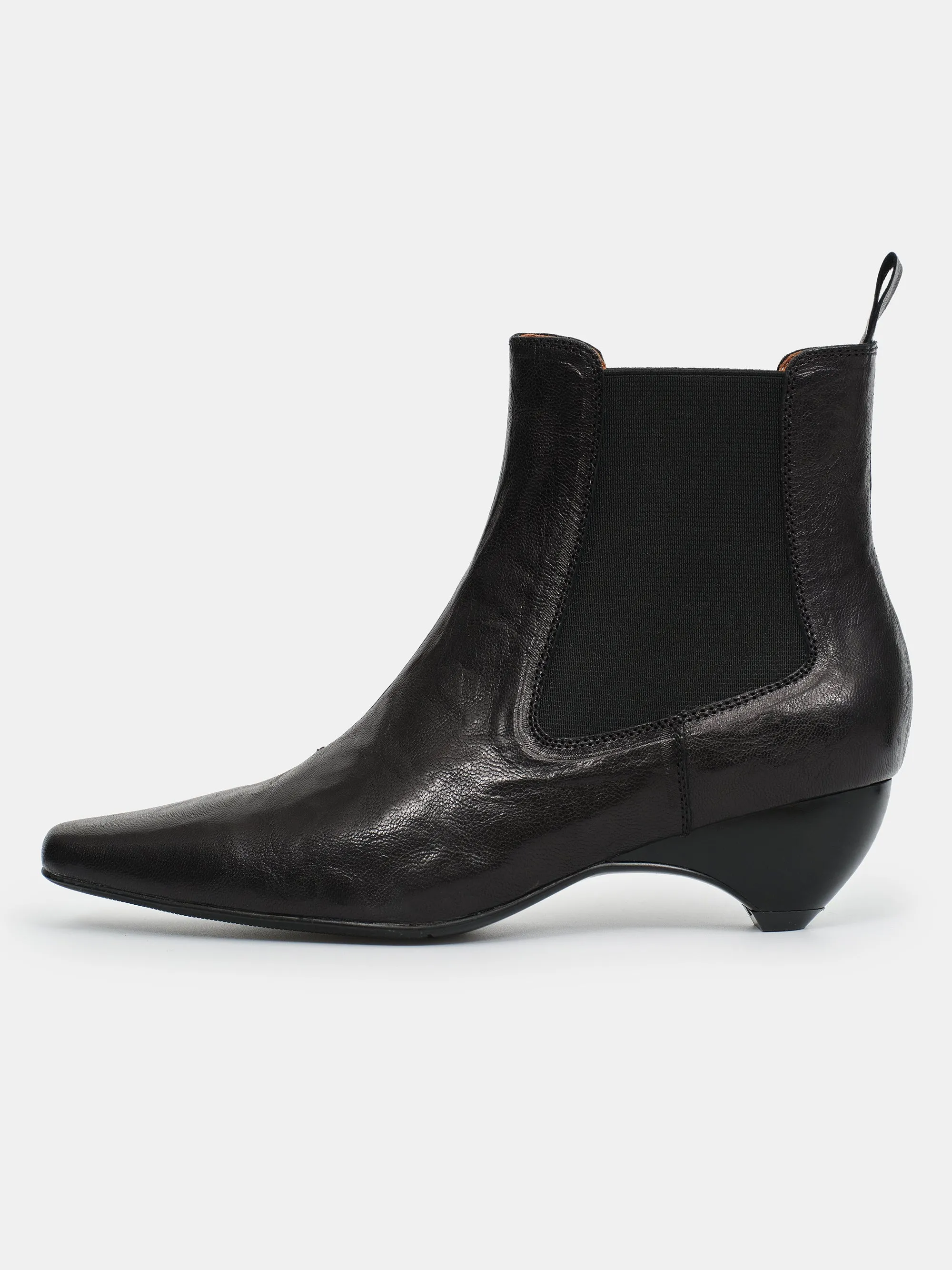 Crinkled Leather Chelsea Boots, Black sold by Source Unknown