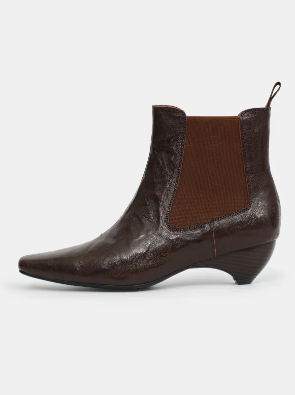 Crinkled Leather Chelsea Boots, Brown sold by Source Unknown