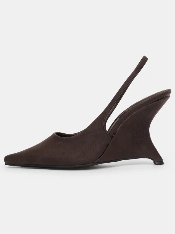 Slingback Wedge Heels, Chocolate sold by Source Unknown