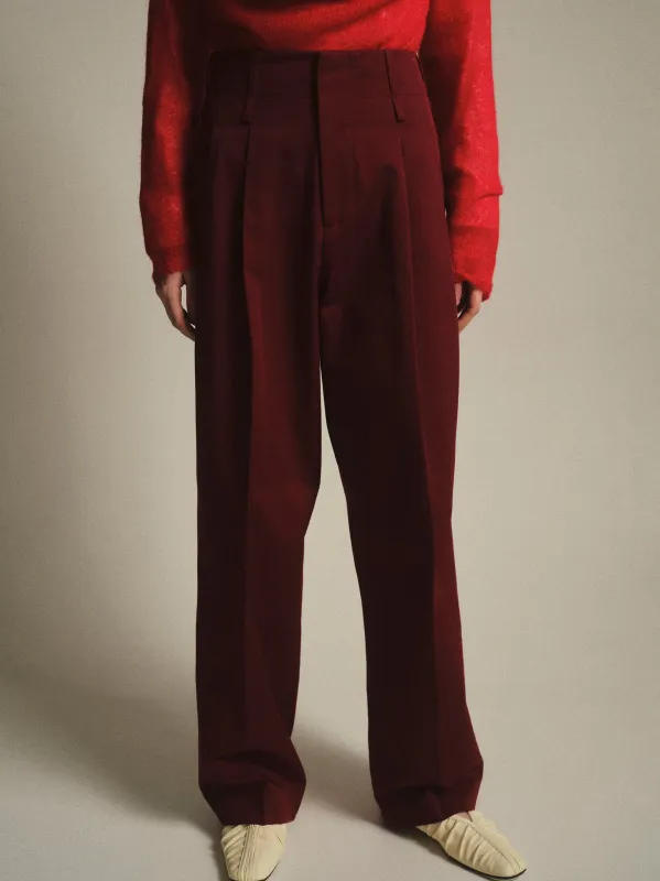 Double Waistband Chino Trousers, Burgundy sold by Source Unknown