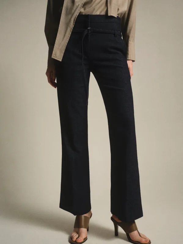 Belted Flared Pants, Blue sold by Source Unknown