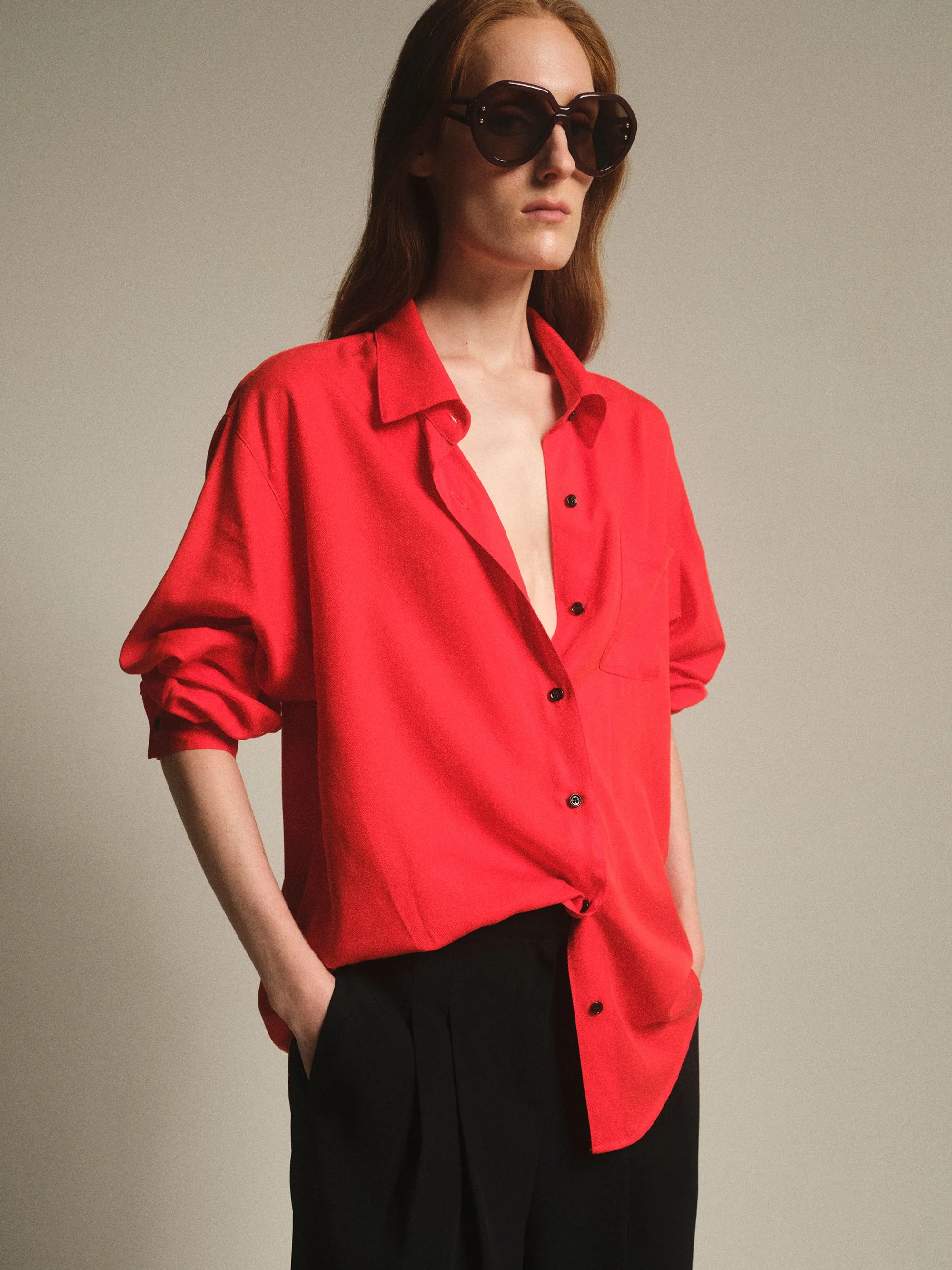 Tencel Button Down Shirt, Red sold by Source Unknown product image thumbnail 2
