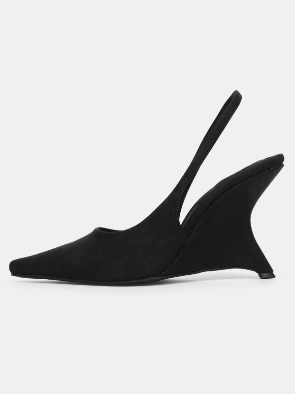 Slingback Wedge Heels, Black sold by Source Unknown