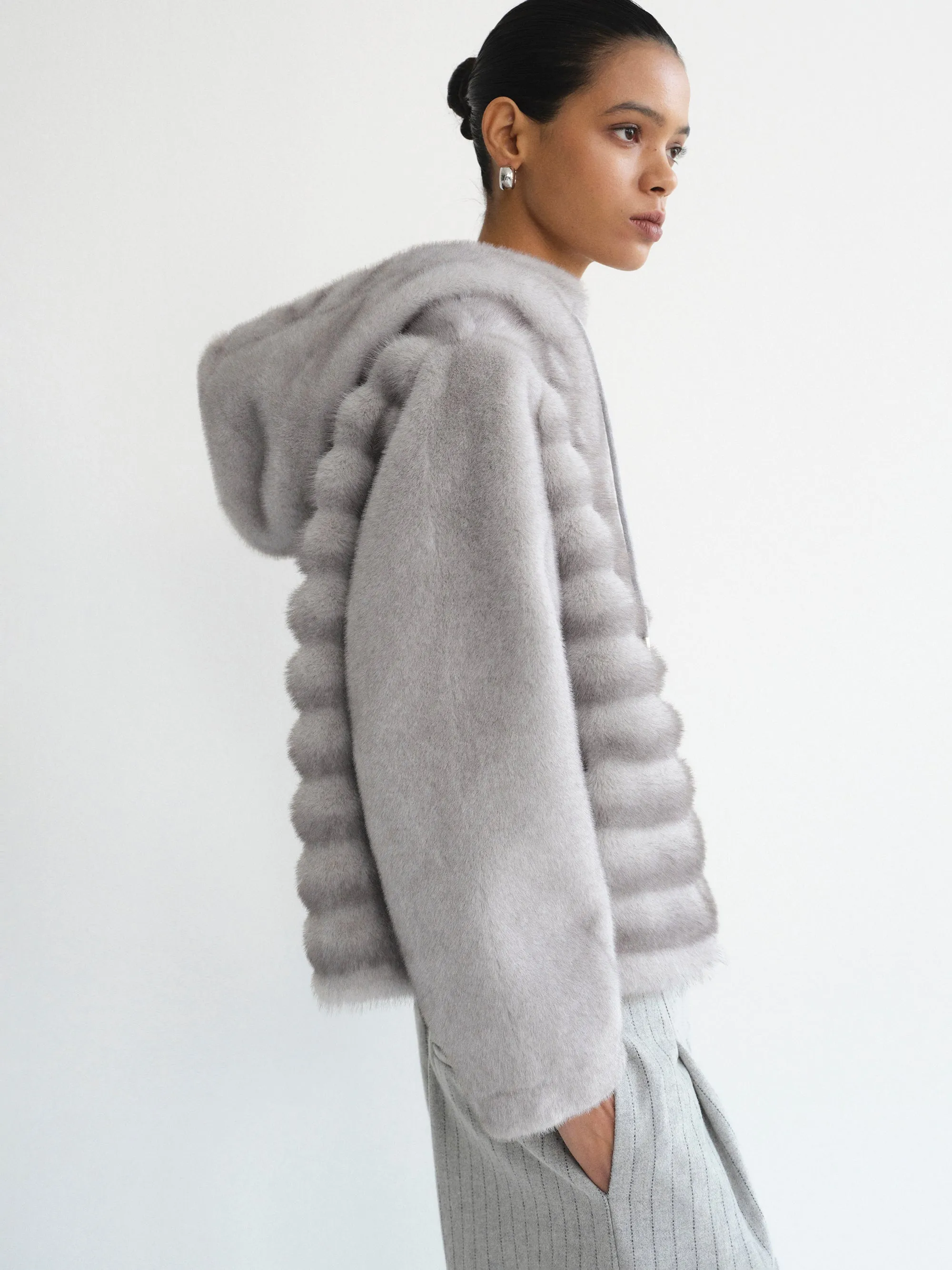 Faux-Fur Hooded Jacket, Grey sold by Source Unknown