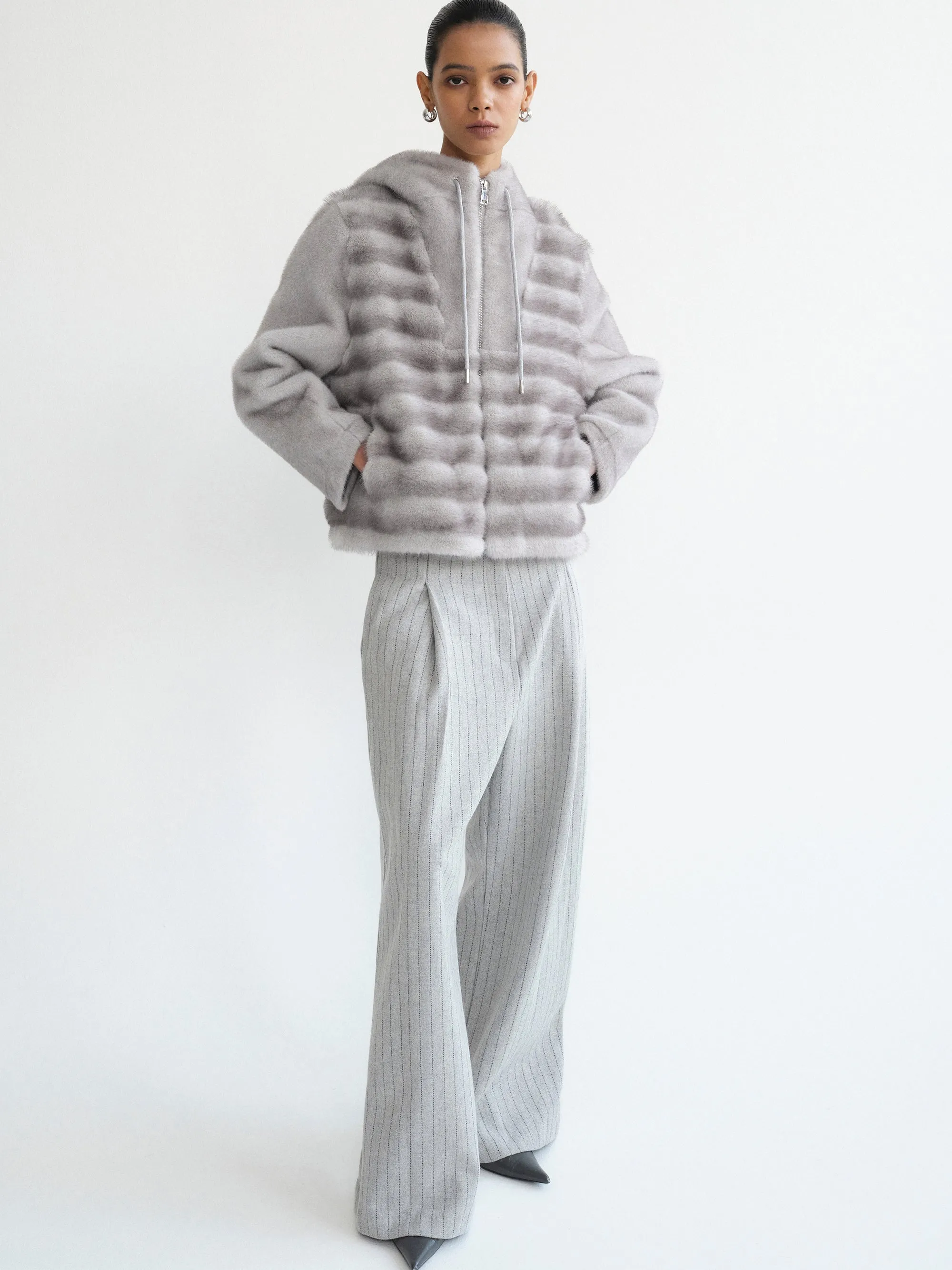 Faux-Fur Hooded Jacket, Grey sold by Source Unknown product image thumbnail 4