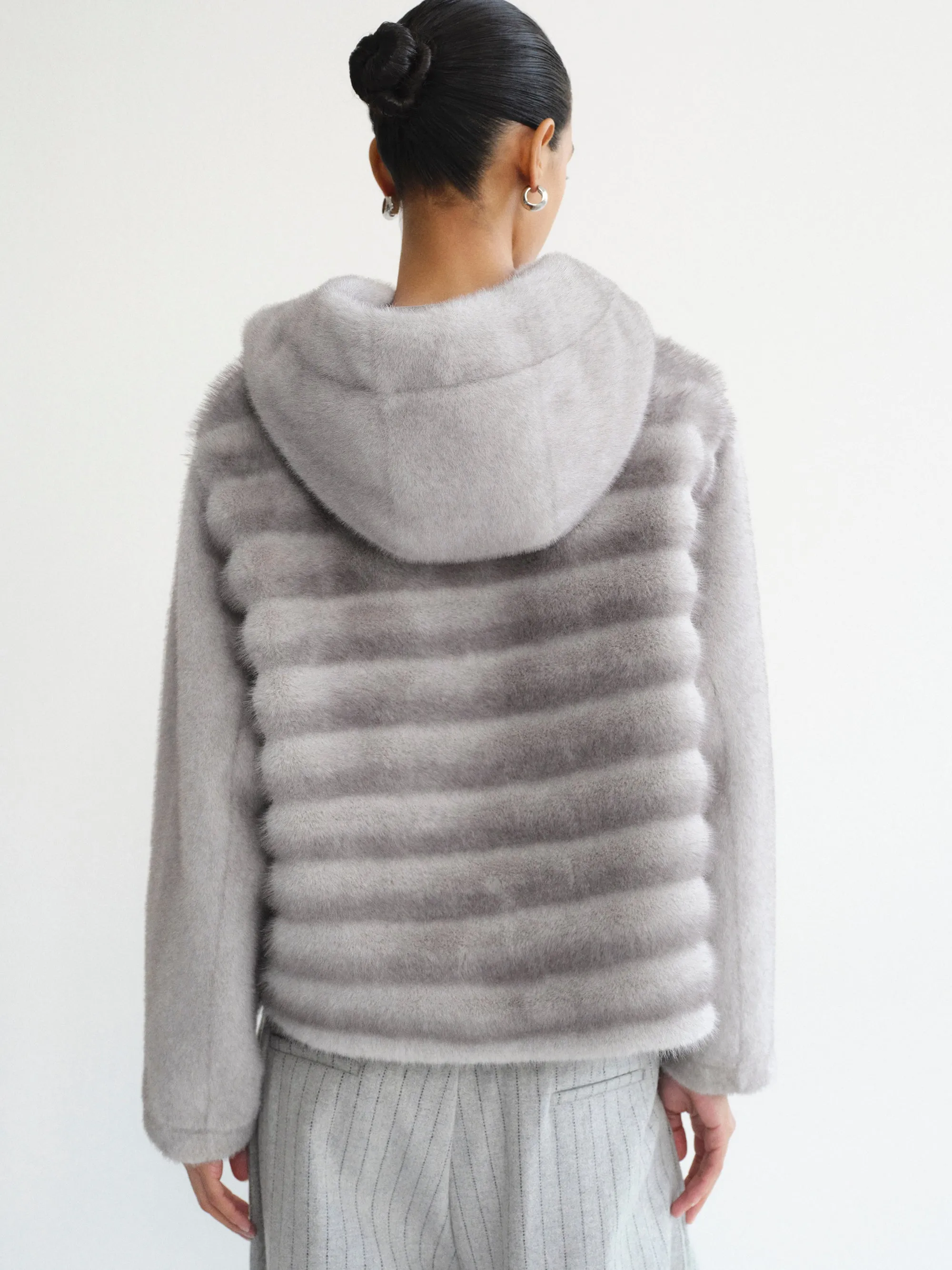 Faux-Fur Hooded Jacket, Grey sold by Source Unknown product image thumbnail 5