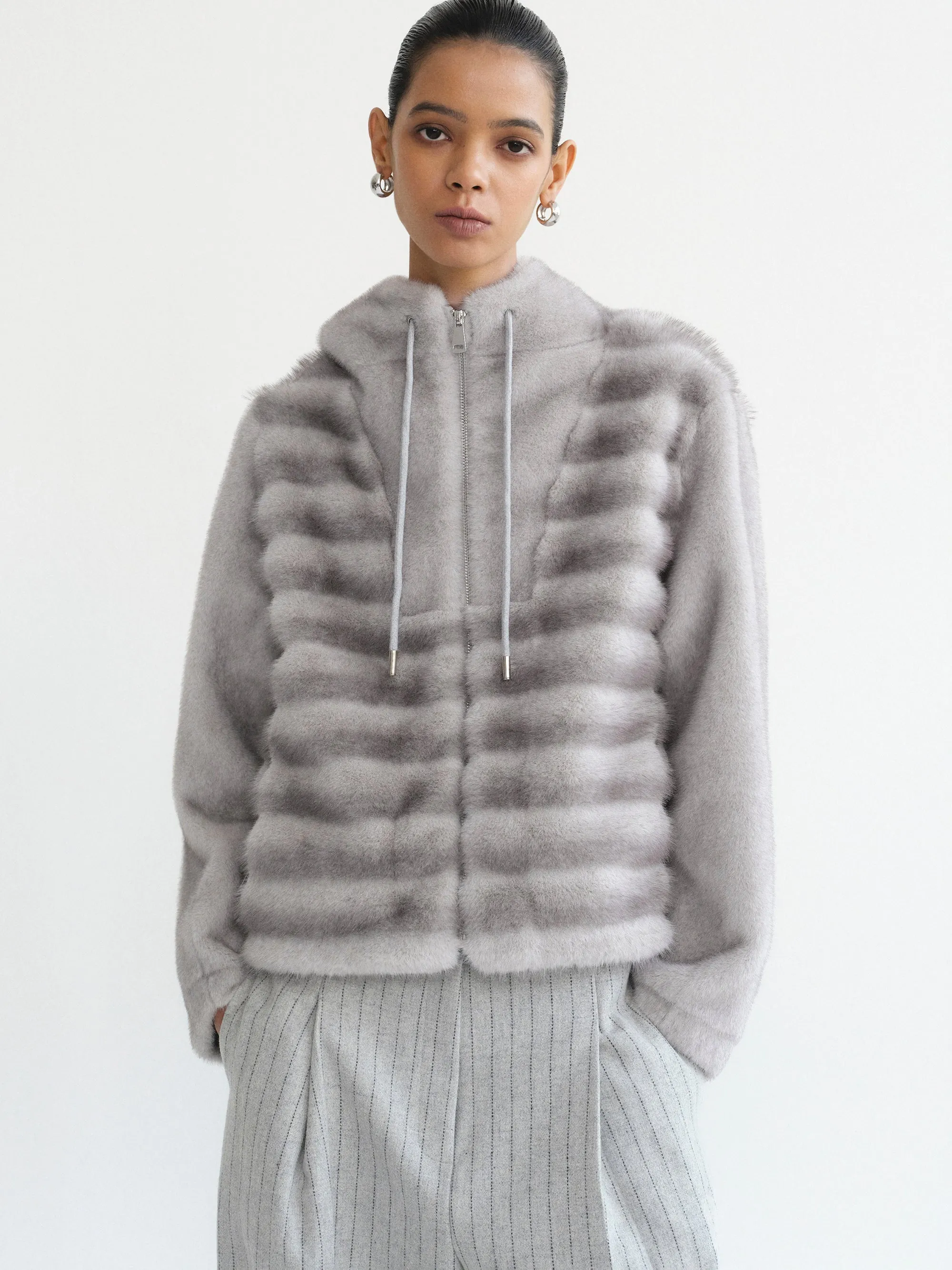 Faux-Fur Hooded Jacket, Grey sold by Source Unknown product image thumbnail 2