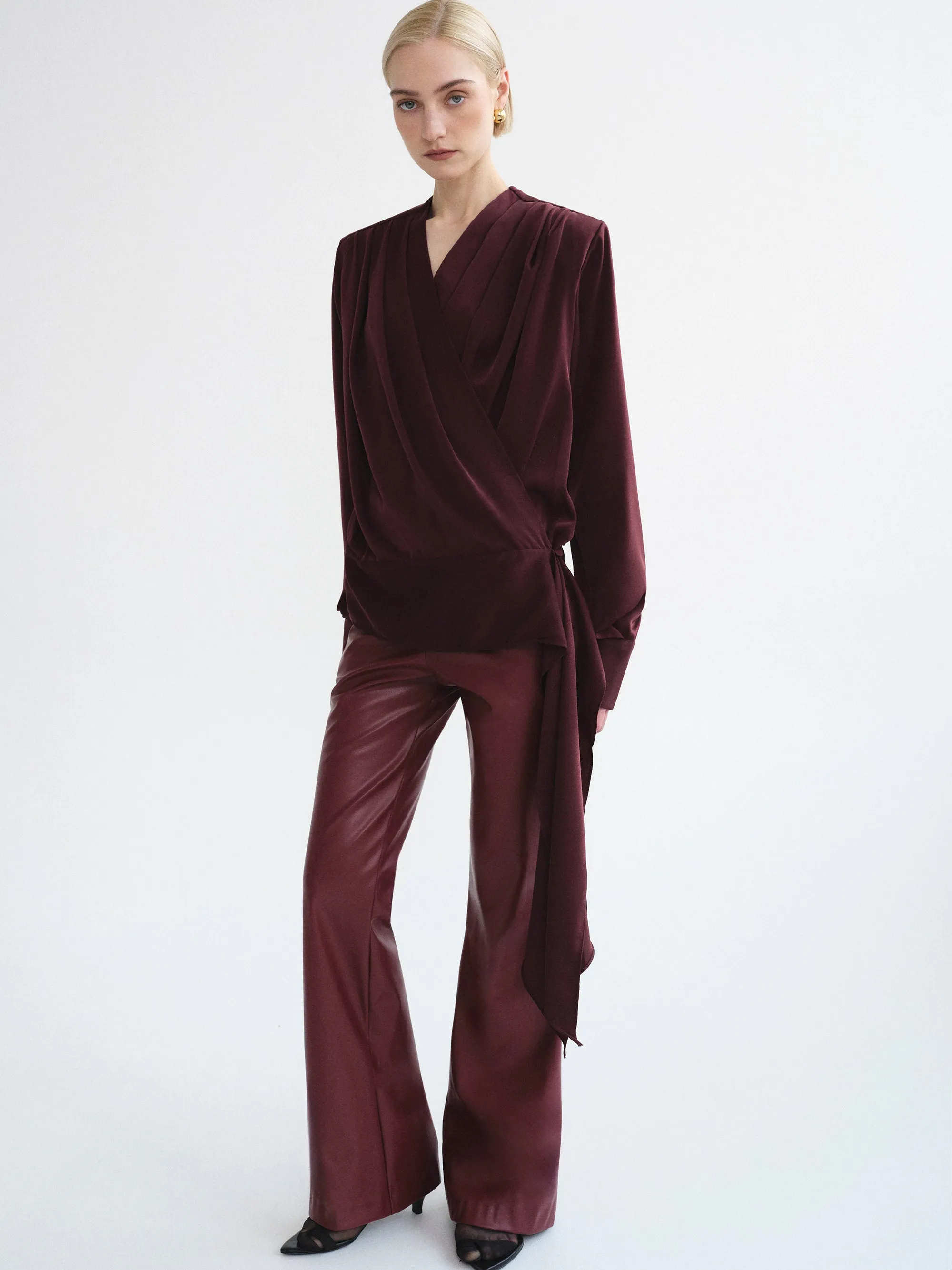 Callen Draped Satin Blouse, Burgundy sold by Source Unknown product image thumbnail 3