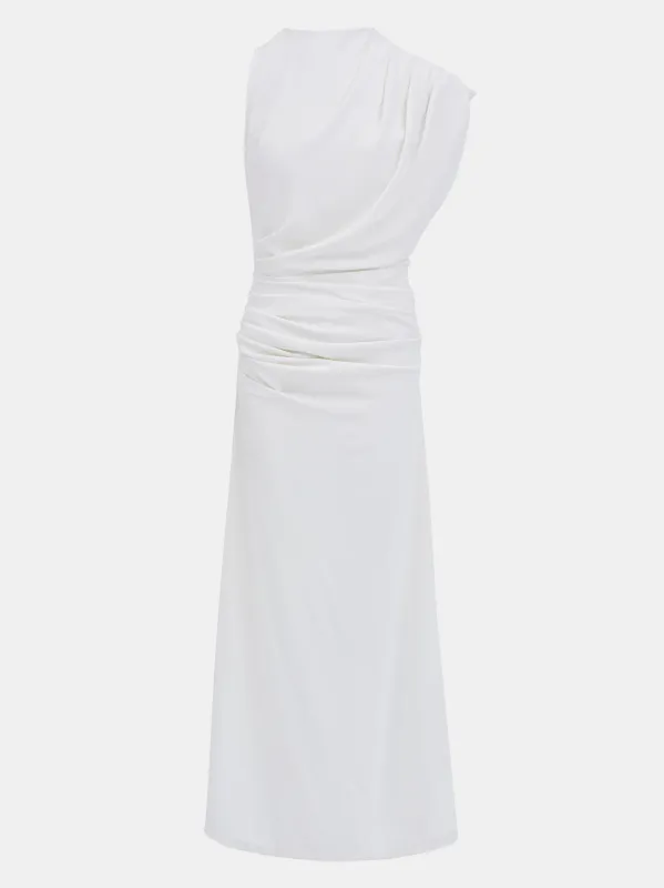 Asymmetric Draped Dress, White sold by Source Unknown