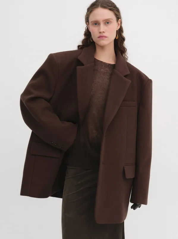 Hayk Oversized Boyfriend Blazer, Chocolate sold by Source Unknown