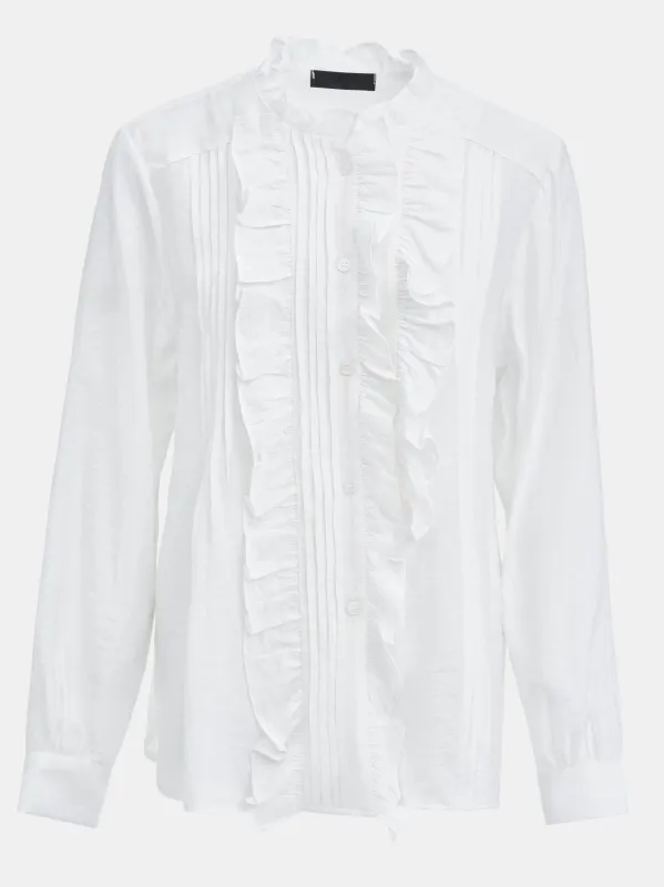 Striped Ruffle Shirt, Ivory sold by Source Unknown