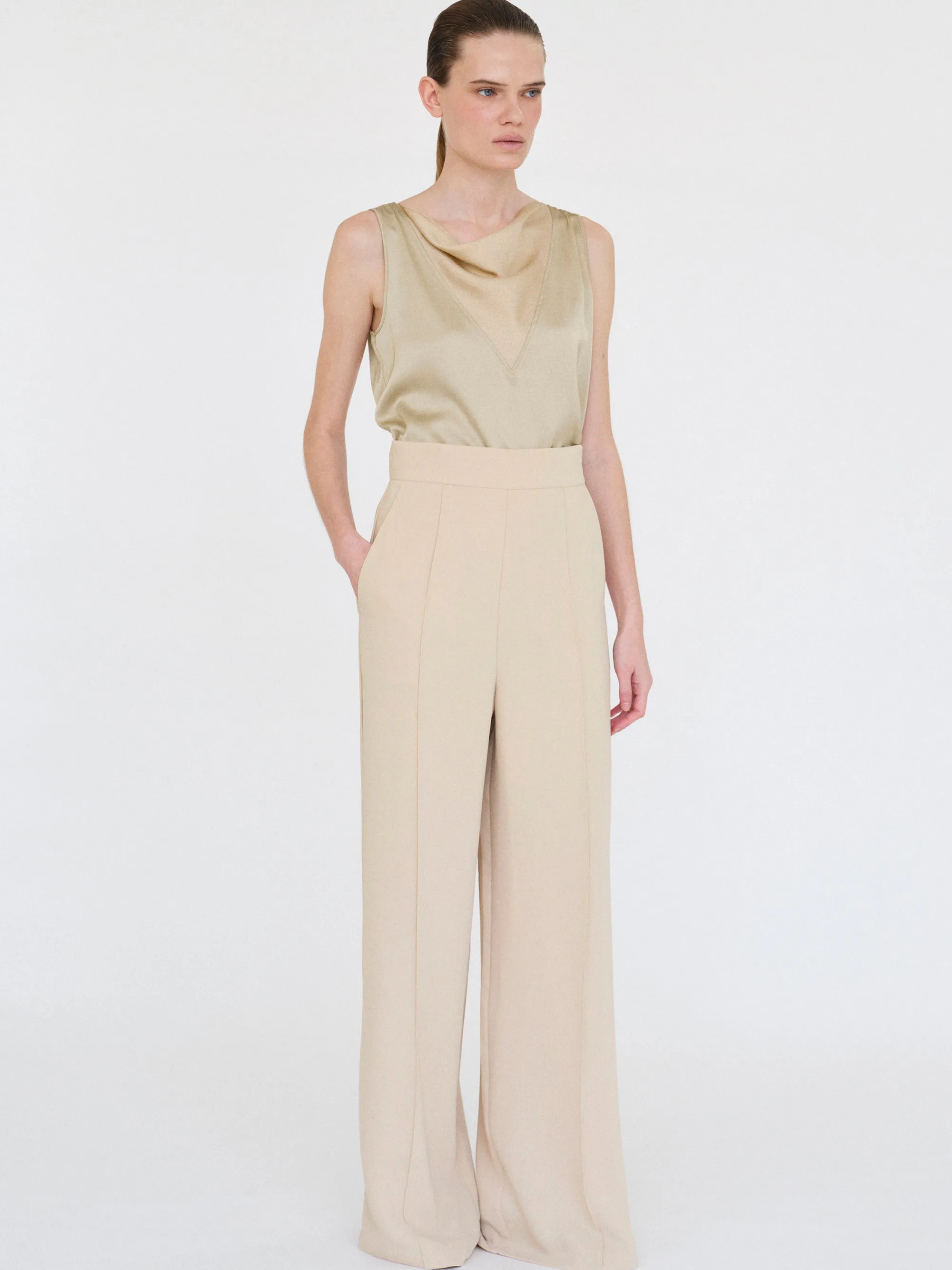 High-Waisted Crepe Pants, Mushroom sold by Source Unknown product image thumbnail 5