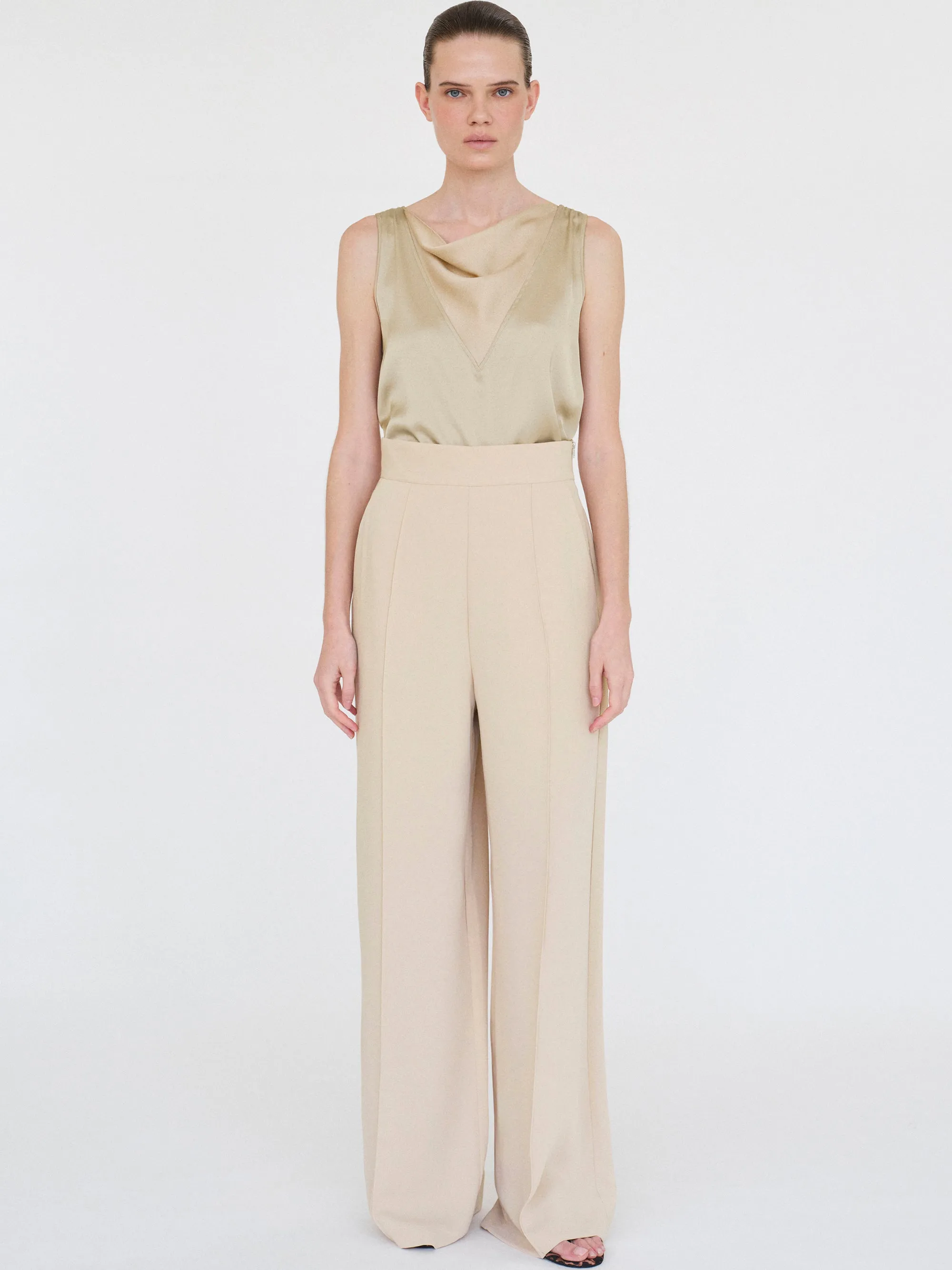 High-Waisted Crepe Pants, Mushroom sold by Source Unknown product image thumbnail 2