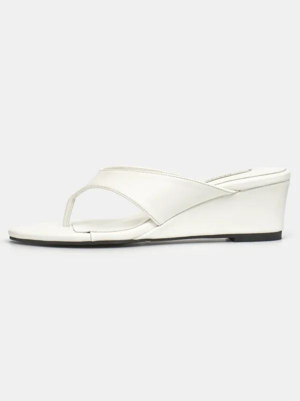 Faux-Leather Wedge Sandal, White made by Source Unknown