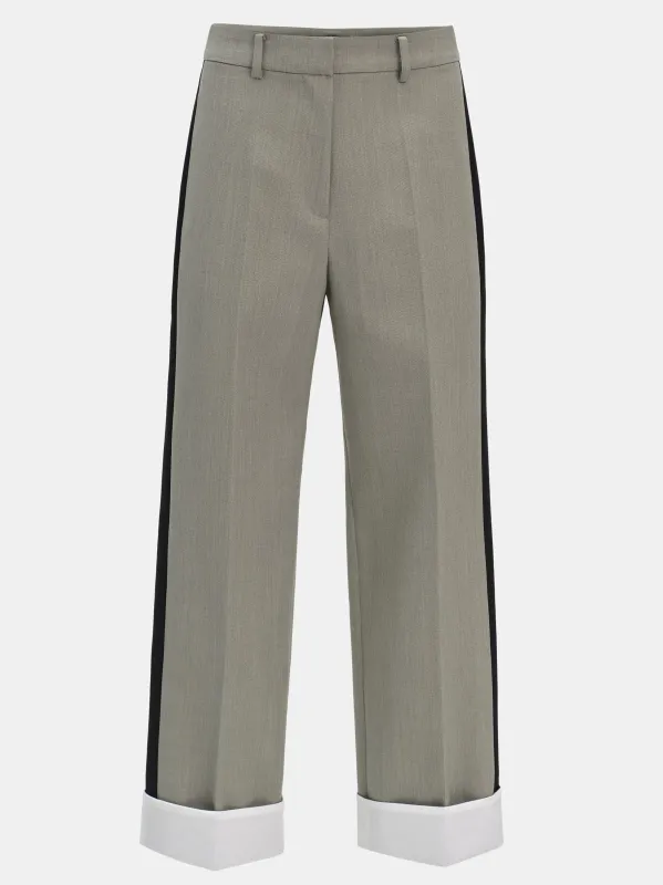 Colorblock Cuffed Trousers, Khaki sold by Source Unknown