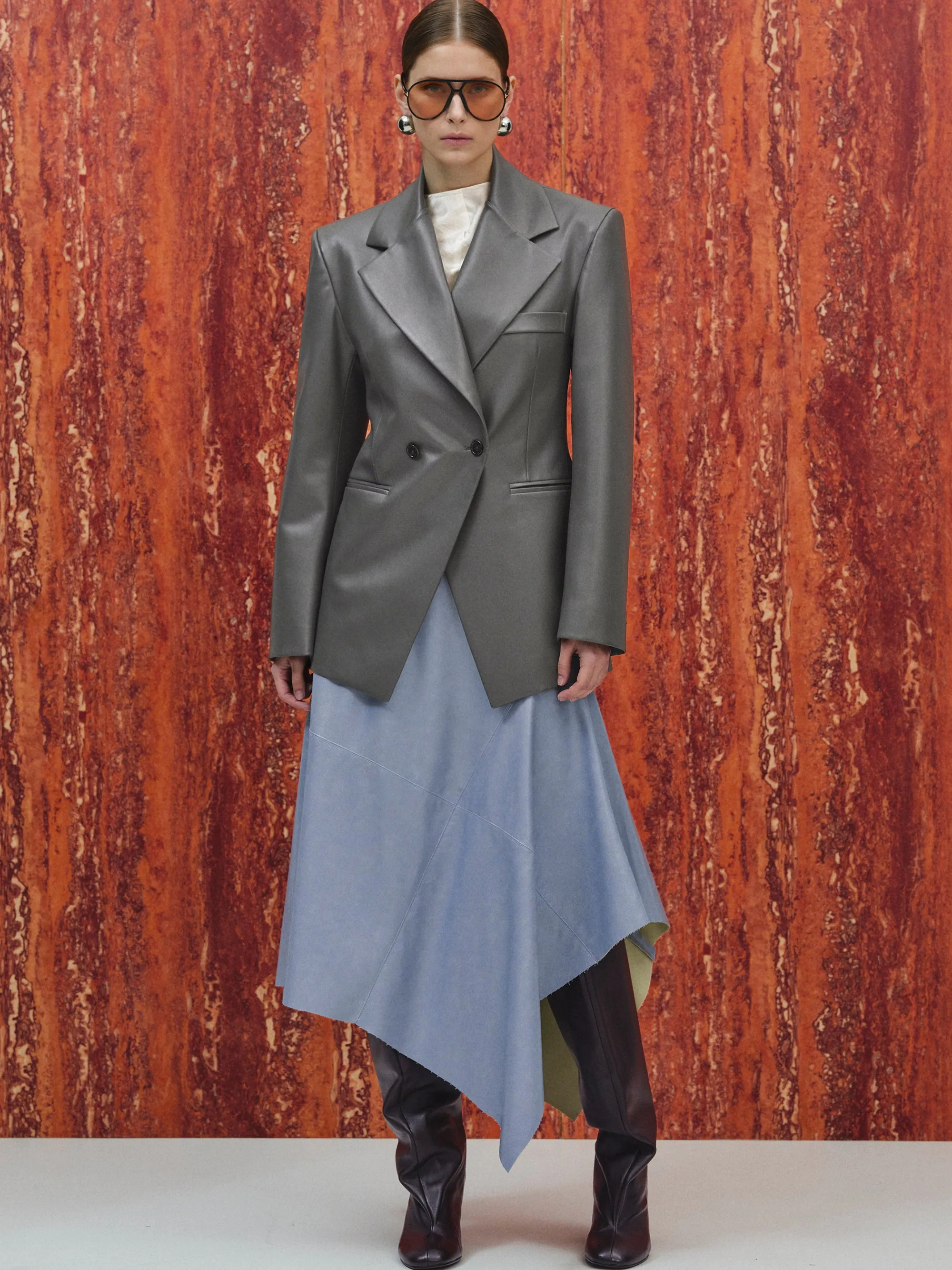Nangy Faux-Leather Cinched Blazer, Grey sold by Source Unknown product image thumbnail 3