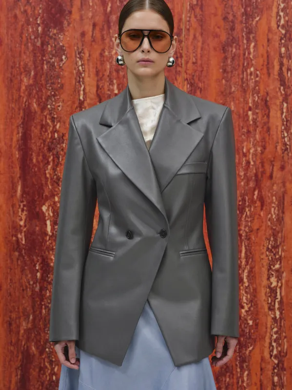 Nangy Faux-Leather Cinched Blazer, Grey sold by Source Unknown