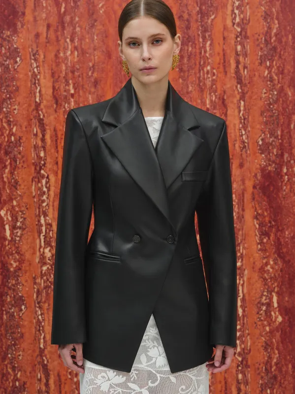 Nangy Faux-Leather Cinched Blazer, Black sold by Source Unknown