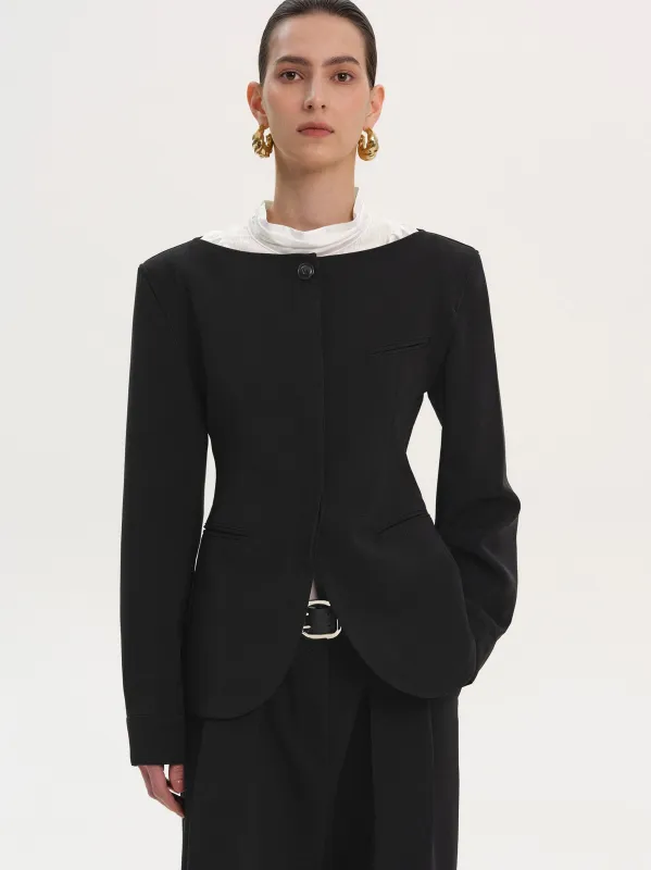 Matteo Boat Neck Cinched Blazer, Black sold by Source Unknown