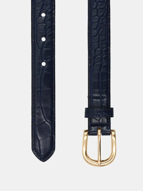 Thin Croc-Effect Belt, Indigo Blue sold by Source Unknown