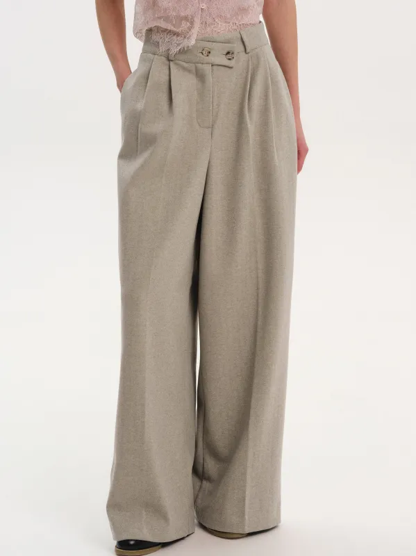 Wrap Button Trousers, Taupe sold by Source Unknown