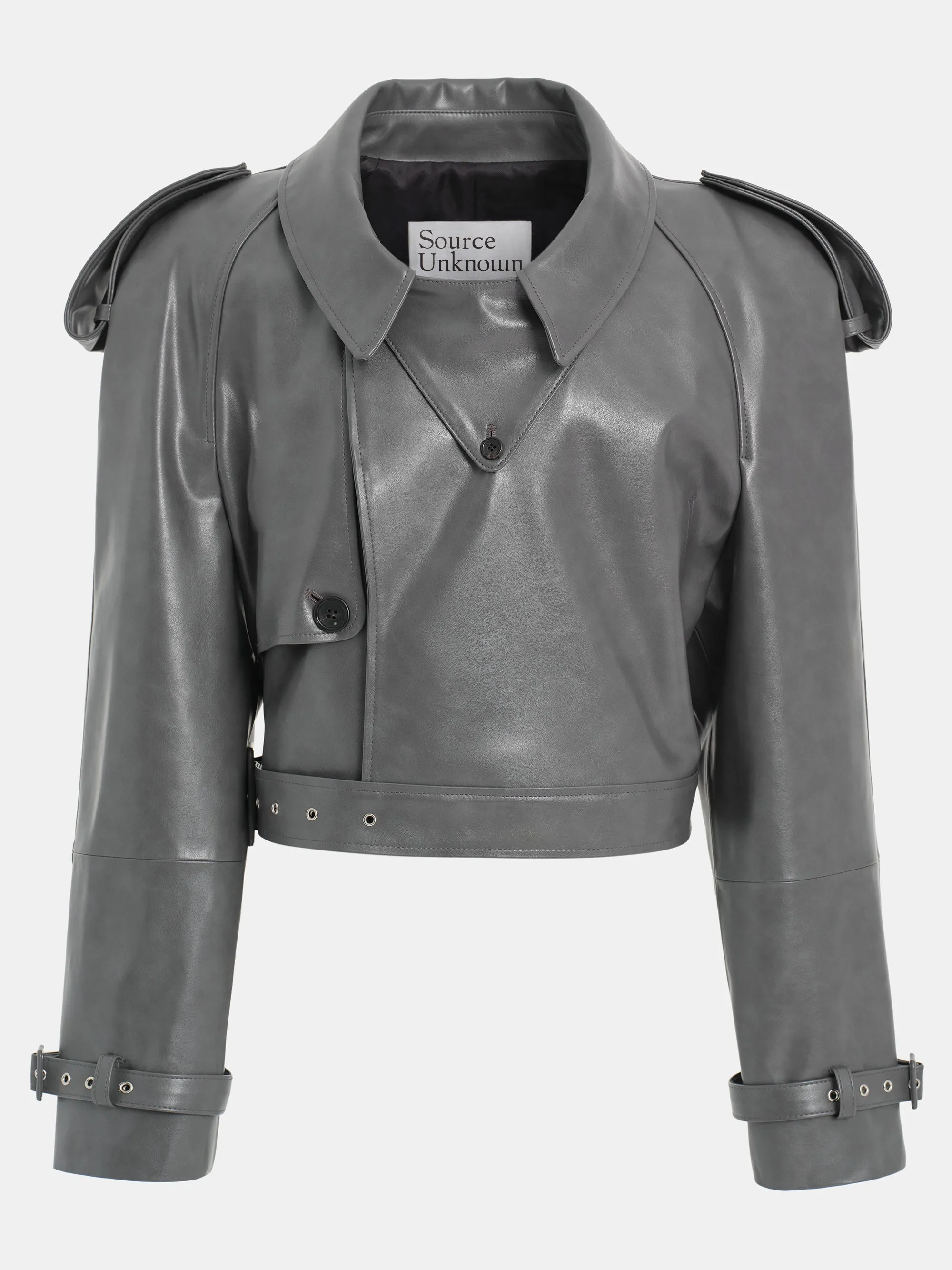 Notan Buckled Faux-Leather Cropped Jacket, Grey sold by Source Unknown product image thumbnail 5