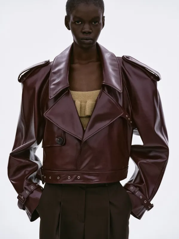 Notan Buckled Faux-Leather Cropped Jacket, Burgundy sold by Source Unknown
